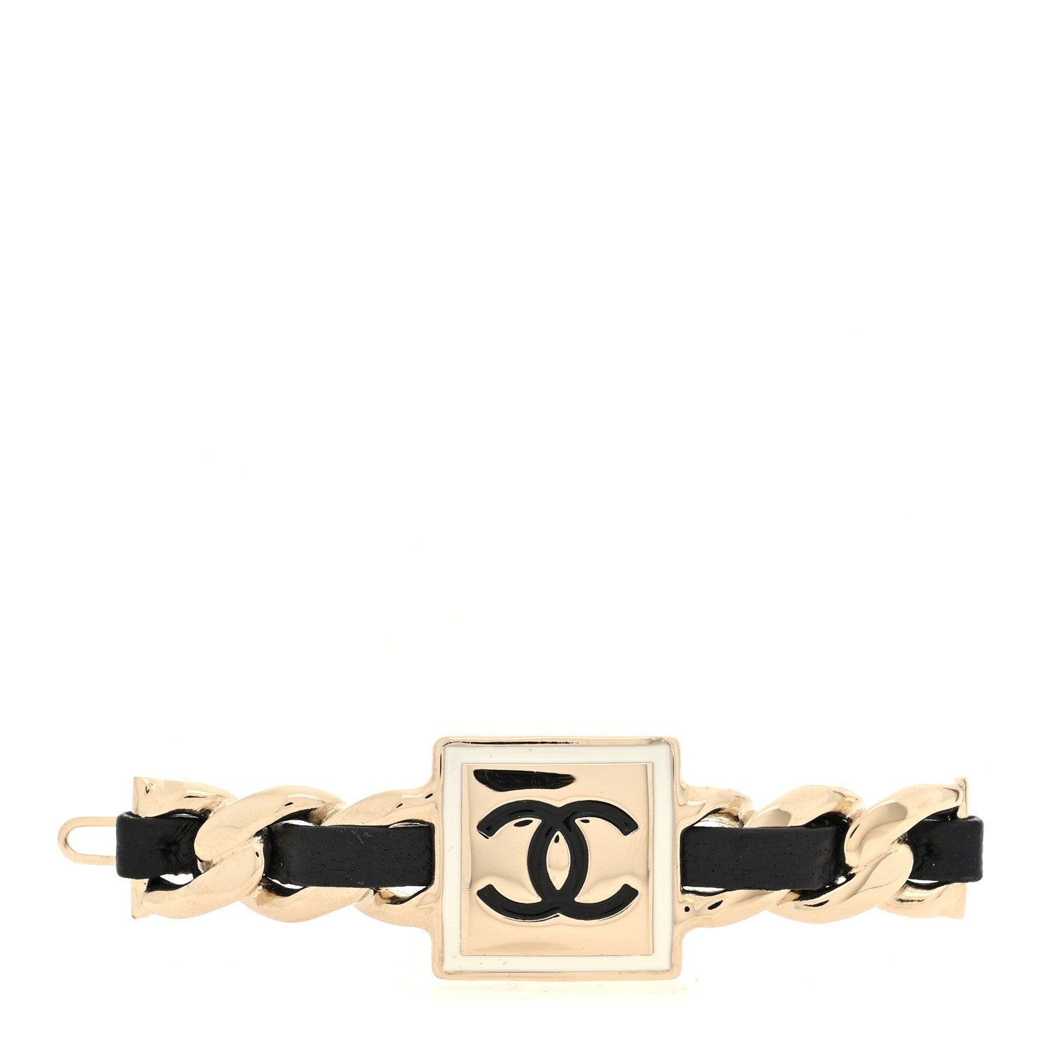 Metal Lambskin CC Square Hair Clip Gold White Black