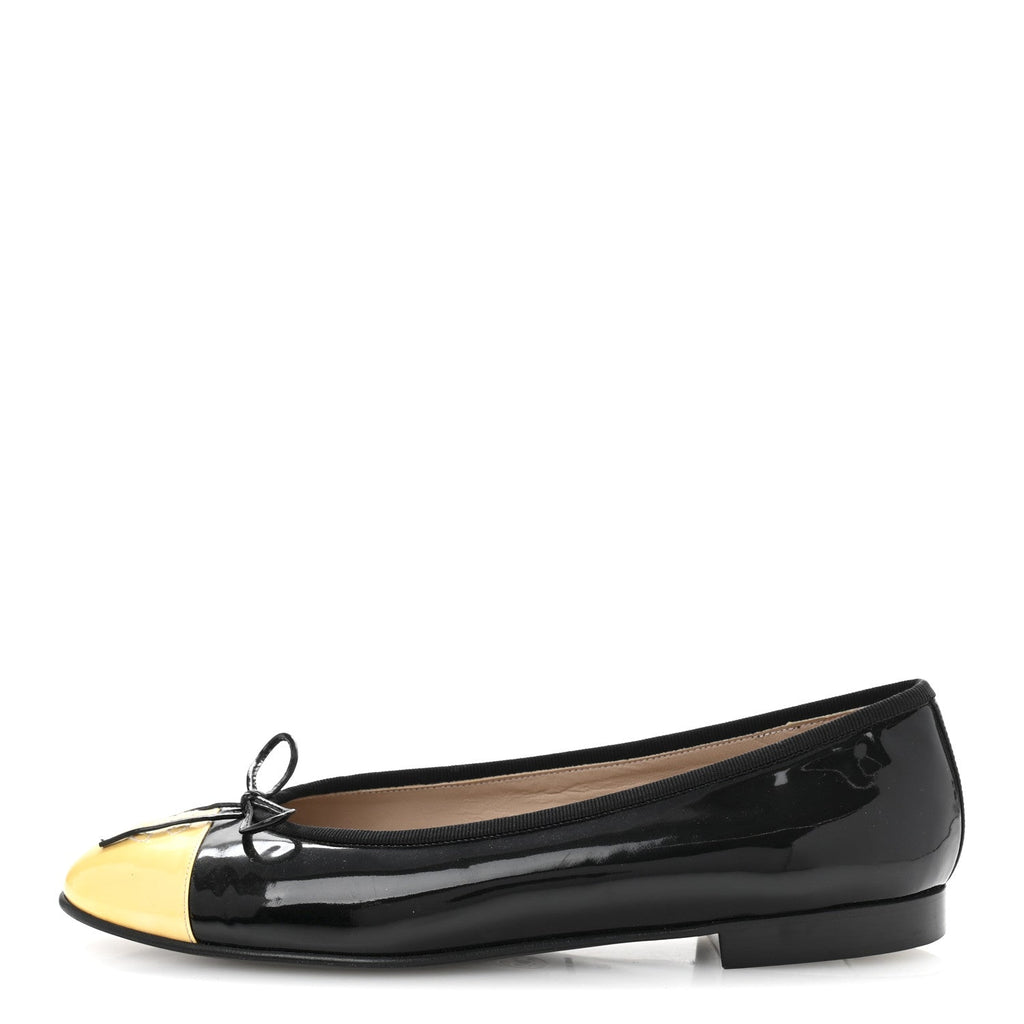 Patent CC Cap Toe Ballerina Flats 40 Black Beige