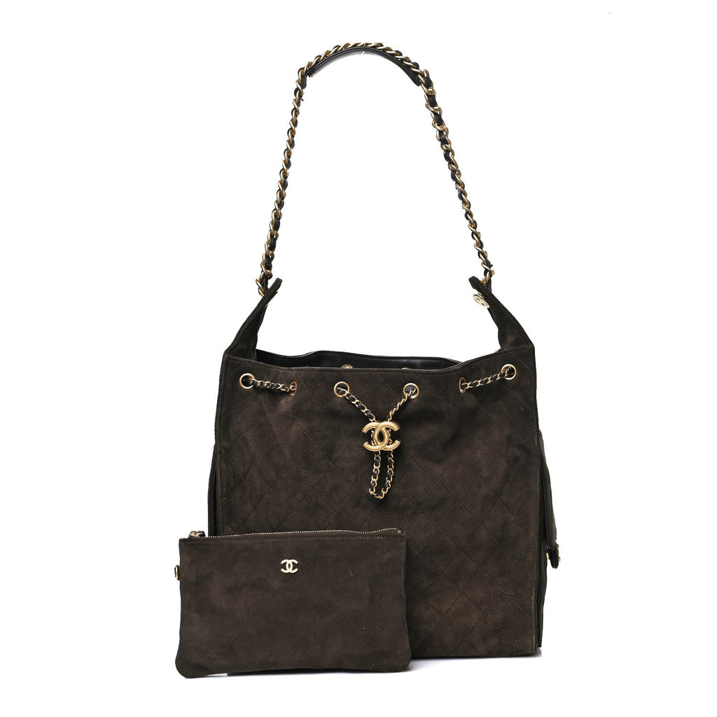 Chanel Suede Quilted Medium Chanel 25 Handbag Dark Brown