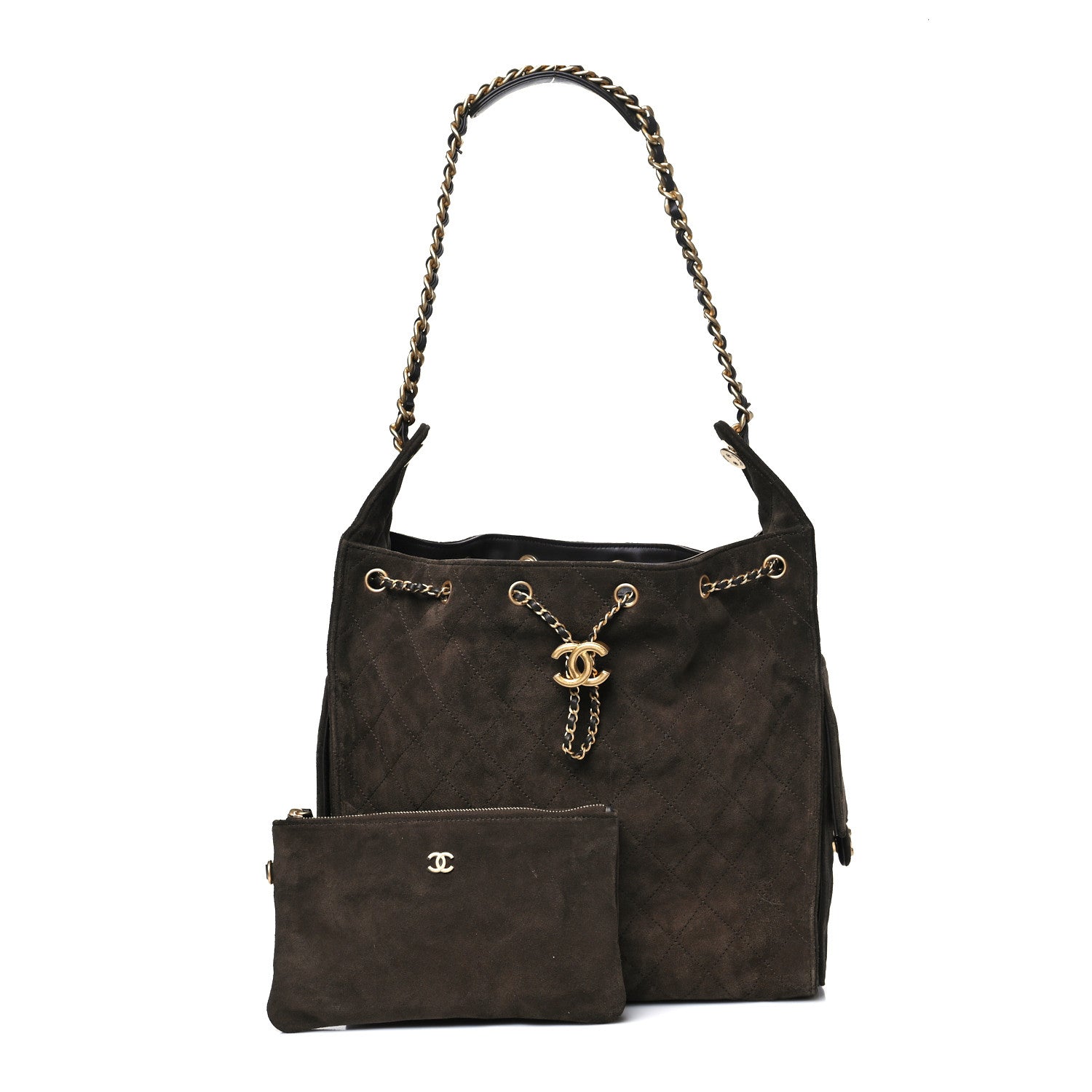 Chanel Suede Quilted Medium Chanel 25 Handbag Dark Brown