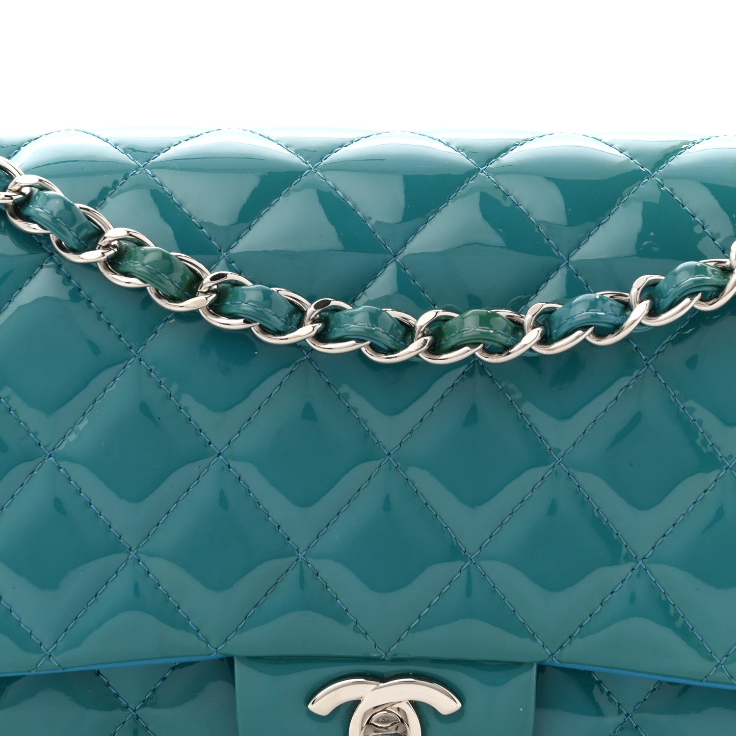 Chanel Patent Quilted Medium Double Flap Turquoise