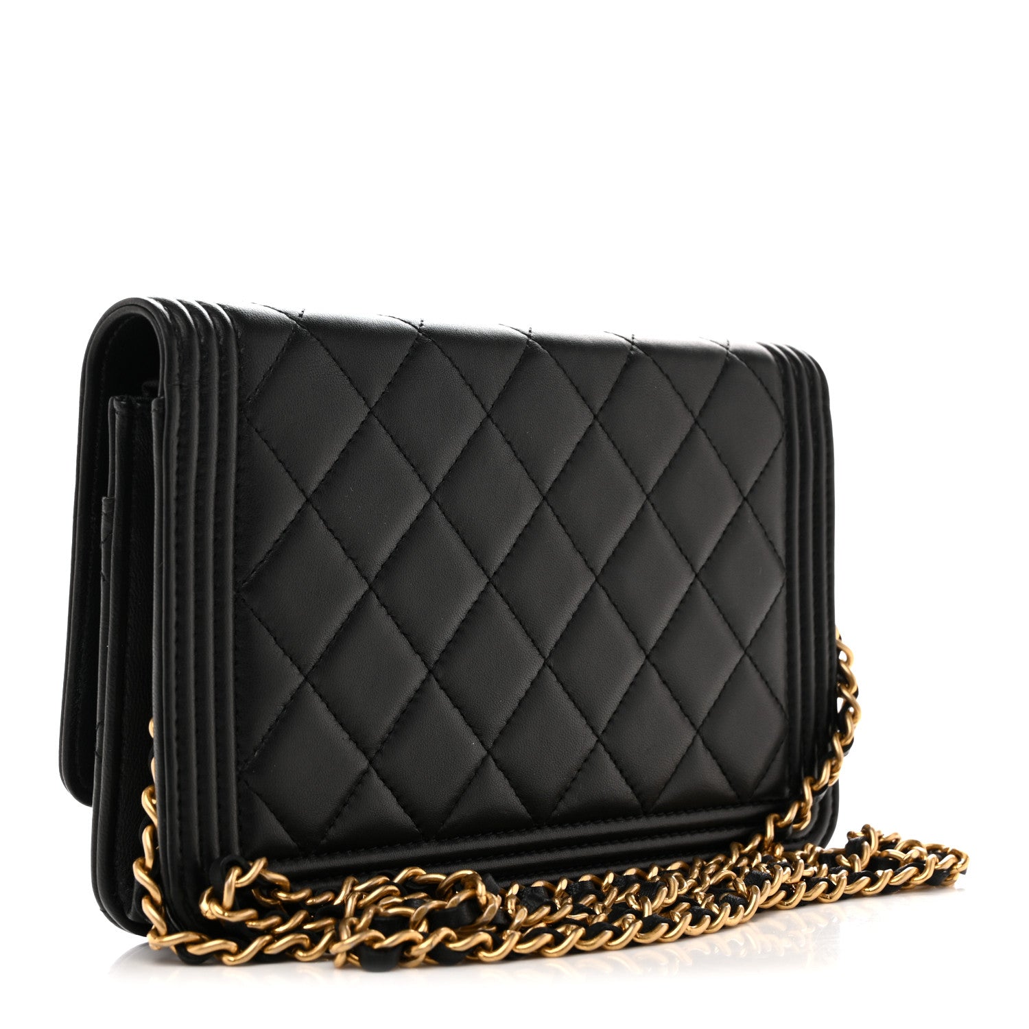 Chanel Lambskin Quilted Boy Wallet On Chain WOC Black