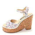 Chanel Tweed Cork CC Wedge Sandals 39 Ecru Pink Blue Green