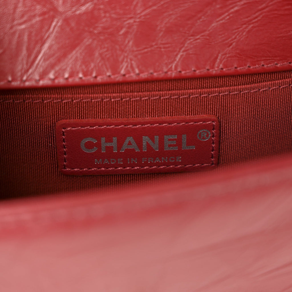 Chanel Aged Calfskin Chevron Quilted Small Jacket Boy Flap Red