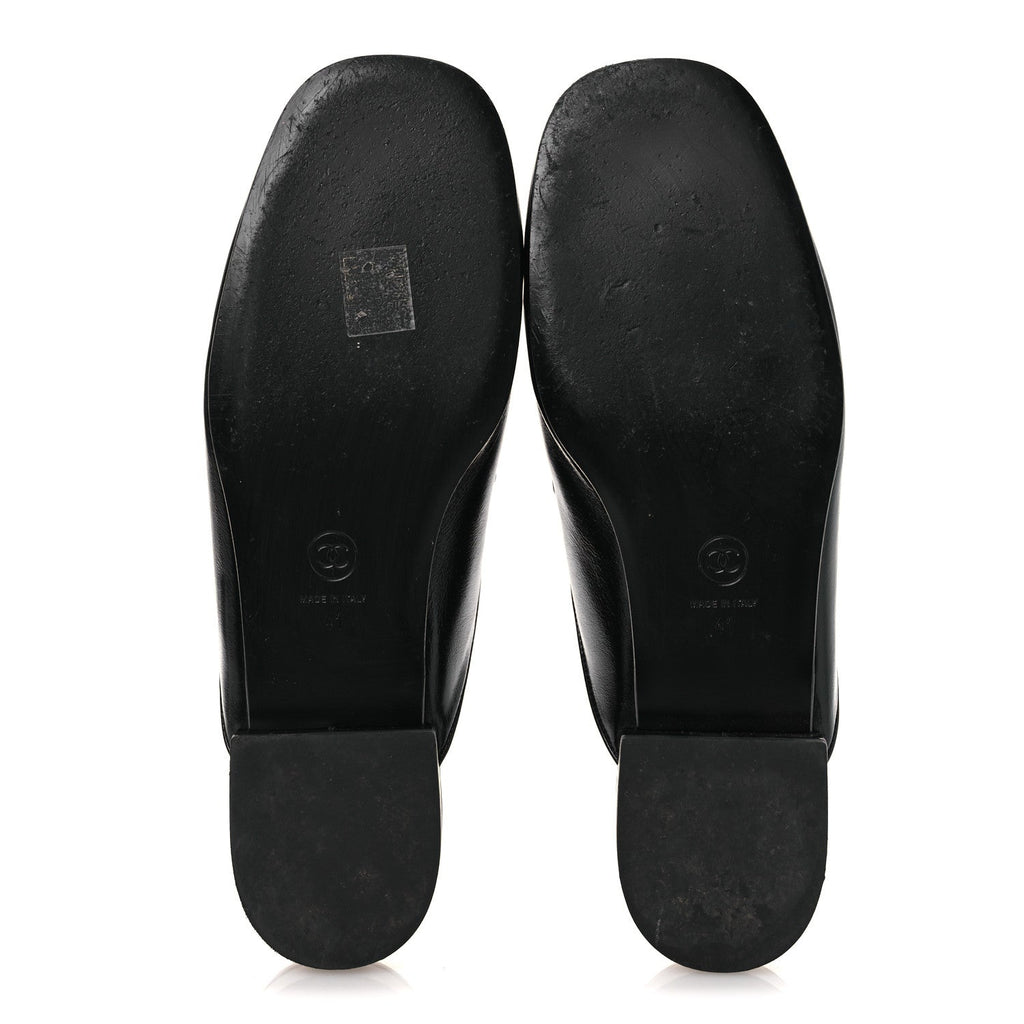 Chanel Shiny Calfskin Crystal CC Mules 41 Black