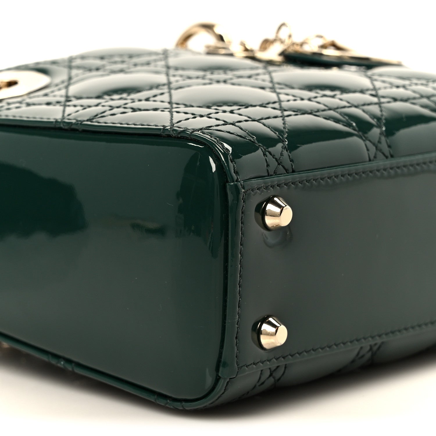 Christian Dior Patent Cannage Mini Lady Dior Pine Green