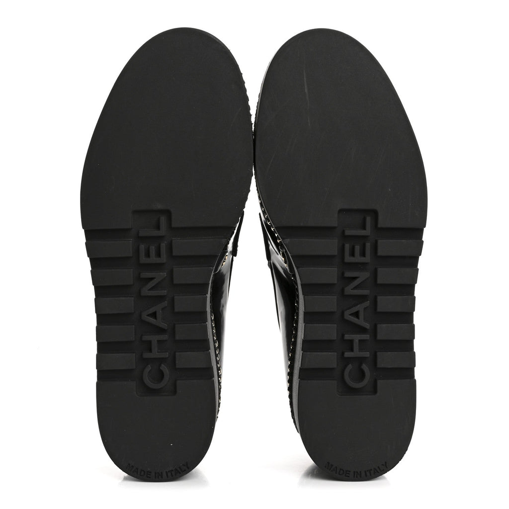Chanel Shiny Calfskin Platform Loafers 37 Black