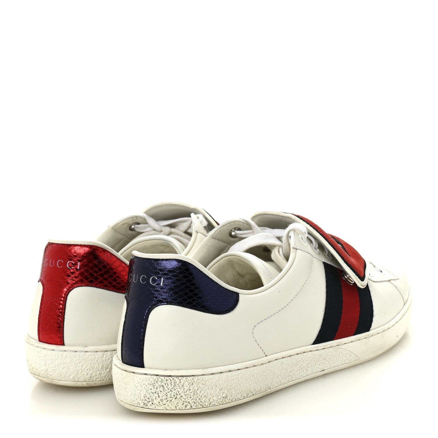 Gucci Calfskin Ayers Web Blind for Love Embroidered Mens Ace Sneakers 10 White
