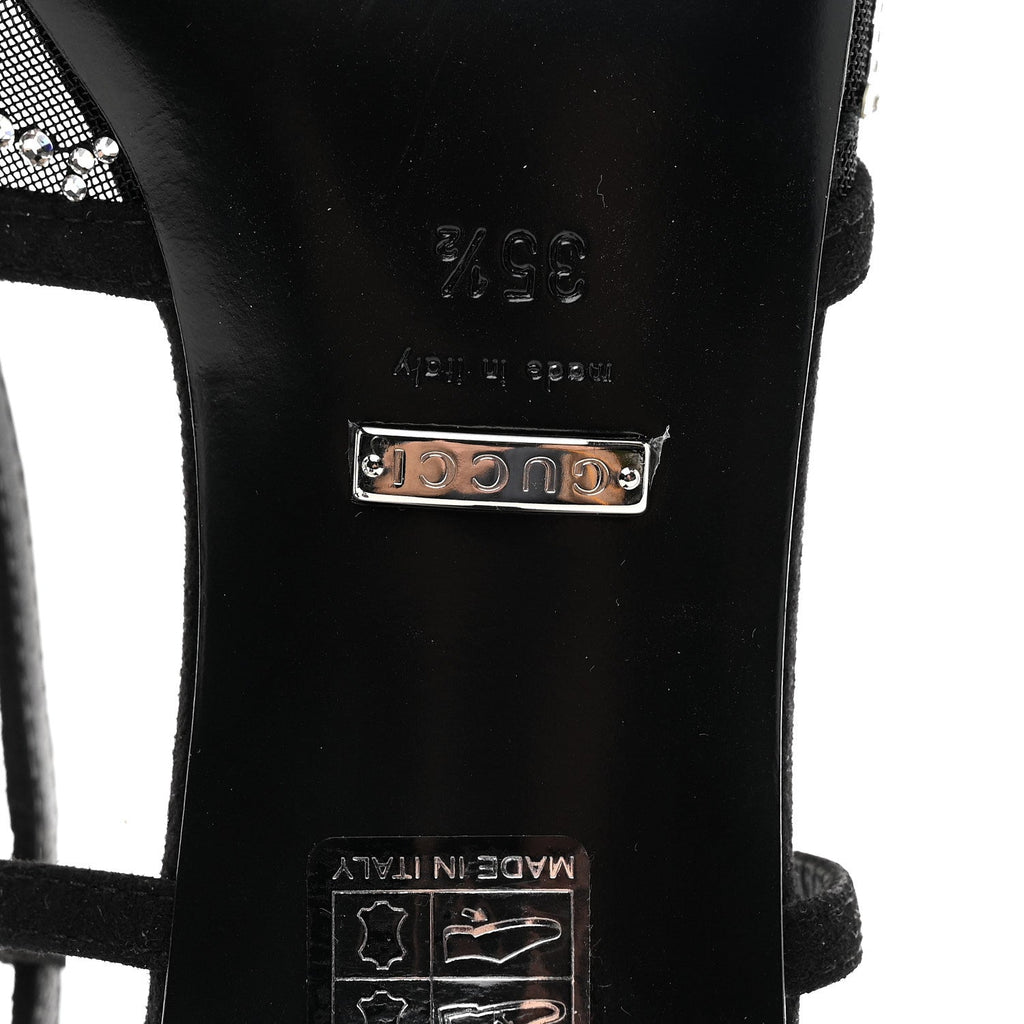 Gucci Tela Retino Kid Scamosciato Crystal GG Monogram Square G 35mm Slingback Pumps 35.5 Black