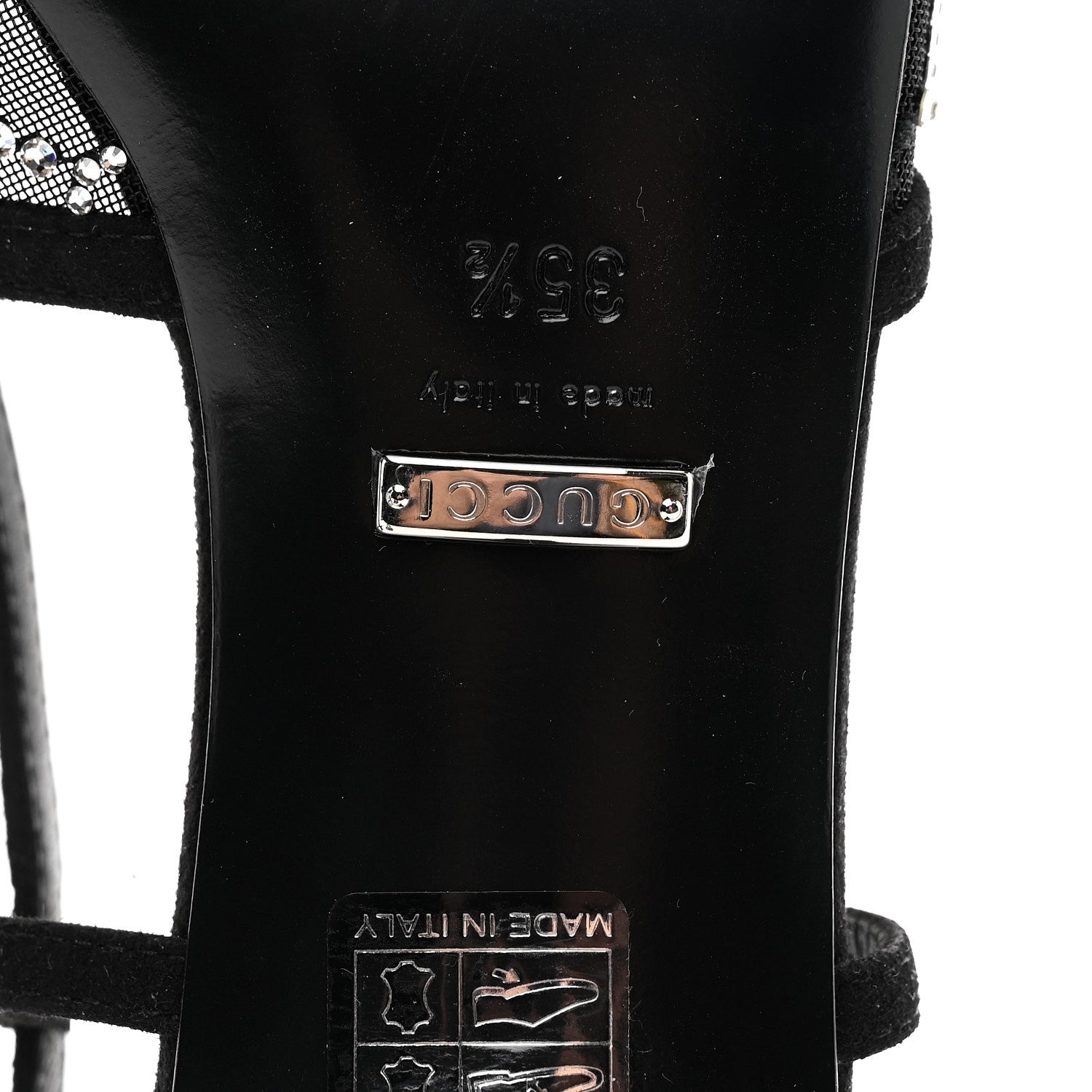 Gucci Tela Retino Kid Scamosciato Crystal GG Monogram Square G 35mm Slingback Pumps 35.5 Black
