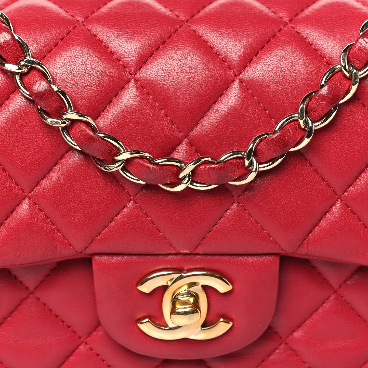 Chanel Lambskin Quilted Mini Rectangular Flap Dark Pink