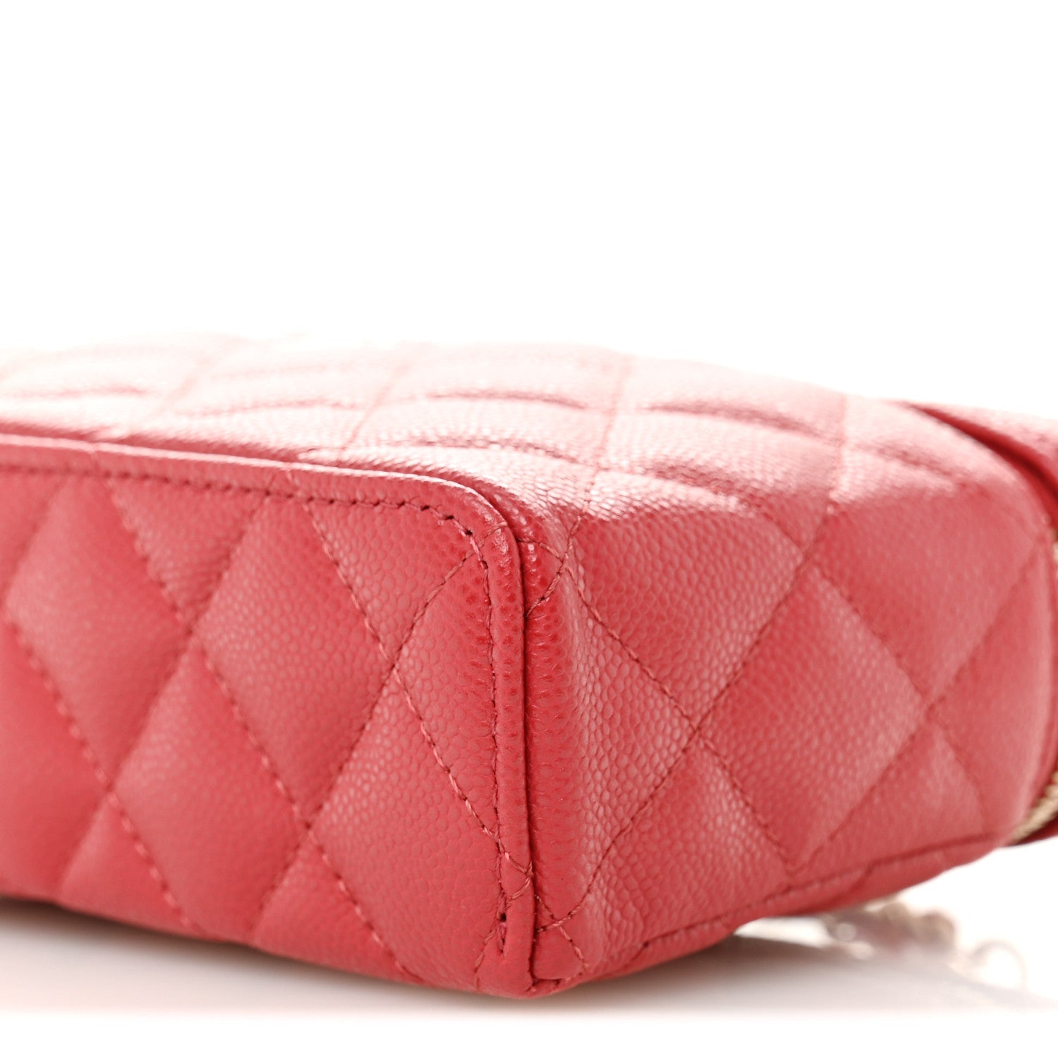 Chanel Caviar Quilted Top Handle Slim Vanity With Chain Red