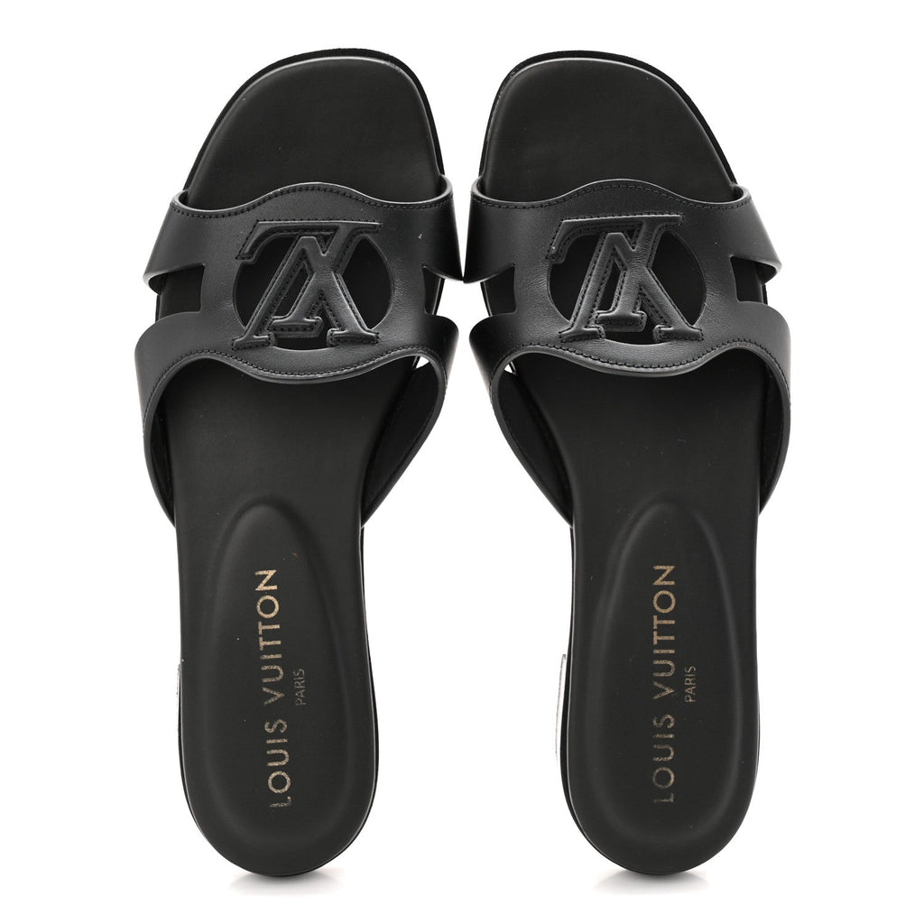 Louis Vuitton Calfskin LV Isola Flat Sandals 37.5 Black