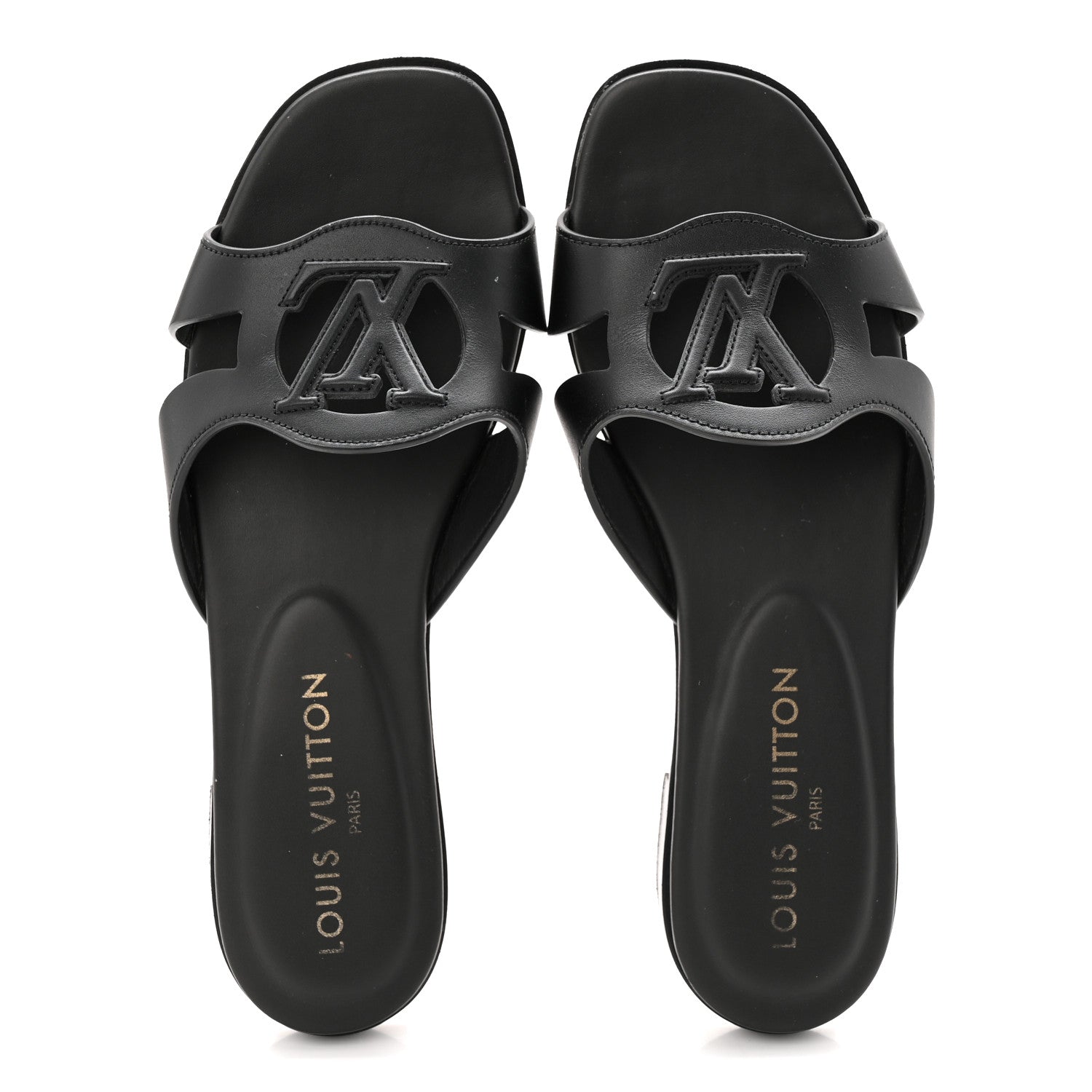 Louis Vuitton Calfskin LV Isola Flat Sandals 37.5 Black