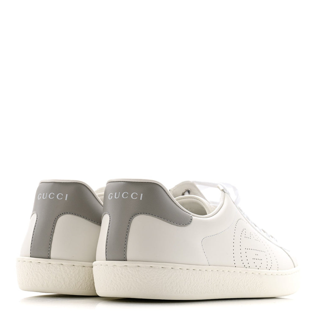 Gucci Calfskin Interlocking G Perforated Mens Ace Sneakers 8 White Grey Sky