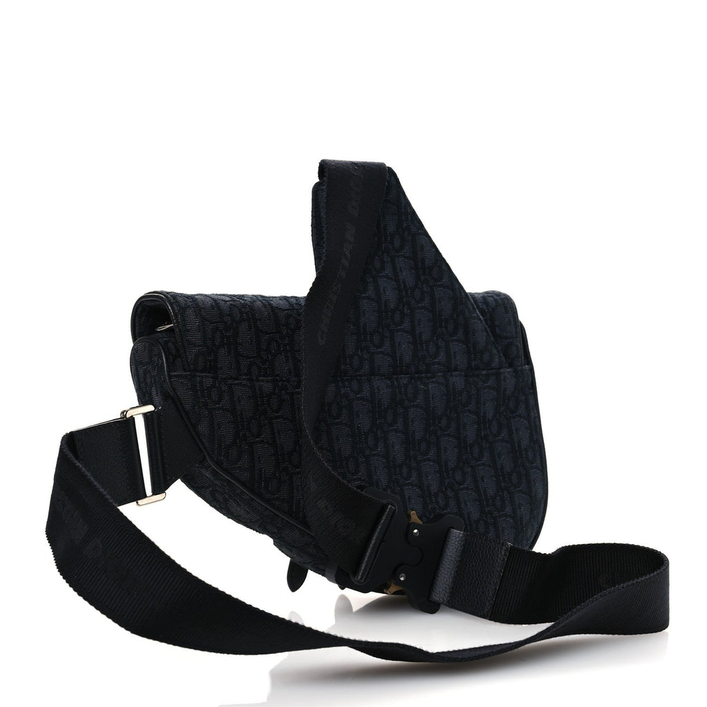 Christian Dior Oblique Mens Saddle Bag Black Blue