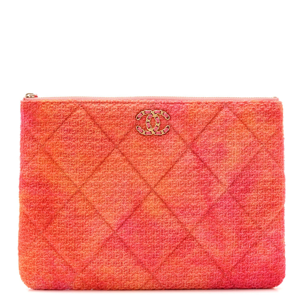 Chanel Tweed Large Chanel 19 Cosmetic Case Coral Pink