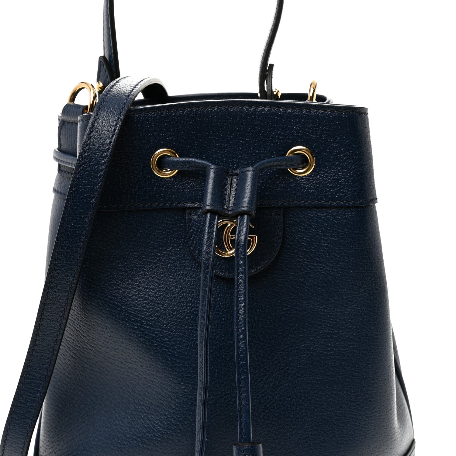 Gucci Glazed Textured Calfskin Web Small Ophidia Bucket Bag Blue Agata