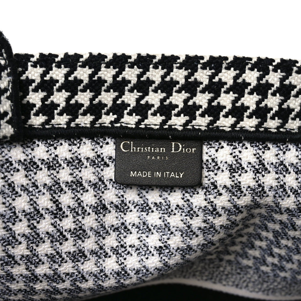 Christian Dior Canvas Houndstooth Embroidered Book Tote Black White