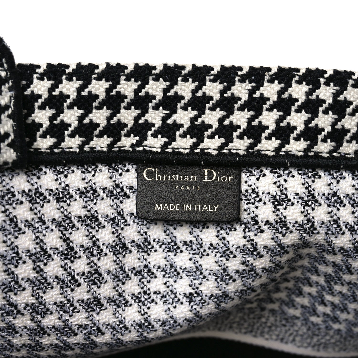 Christian Dior Canvas Houndstooth Embroidered Book Tote Black White