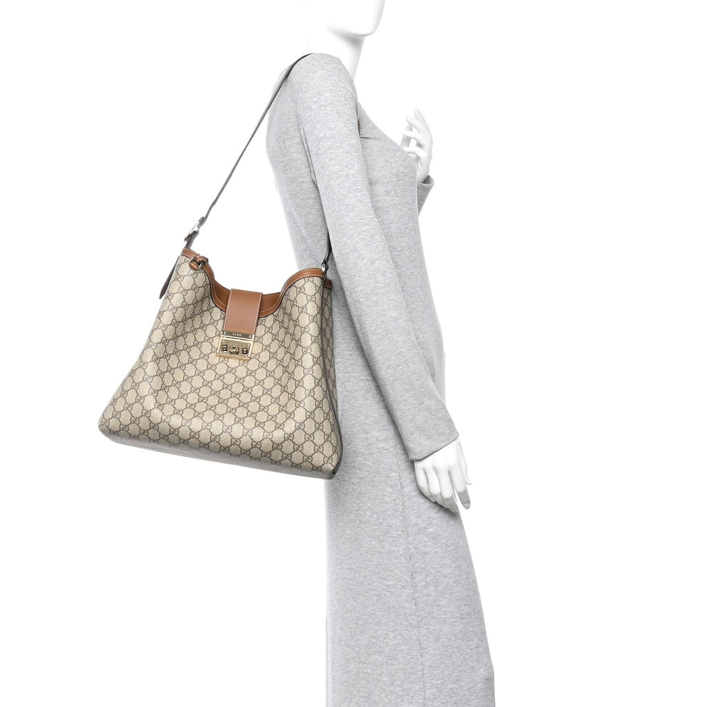 Gucci GG Icon Monogram Padlock Shoulder Bag Beige Dark Brown