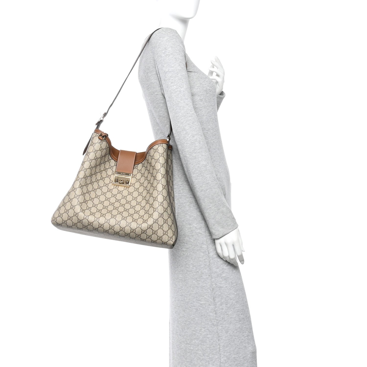 Gucci GG Icon Monogram Padlock Shoulder Bag Beige Dark Brown