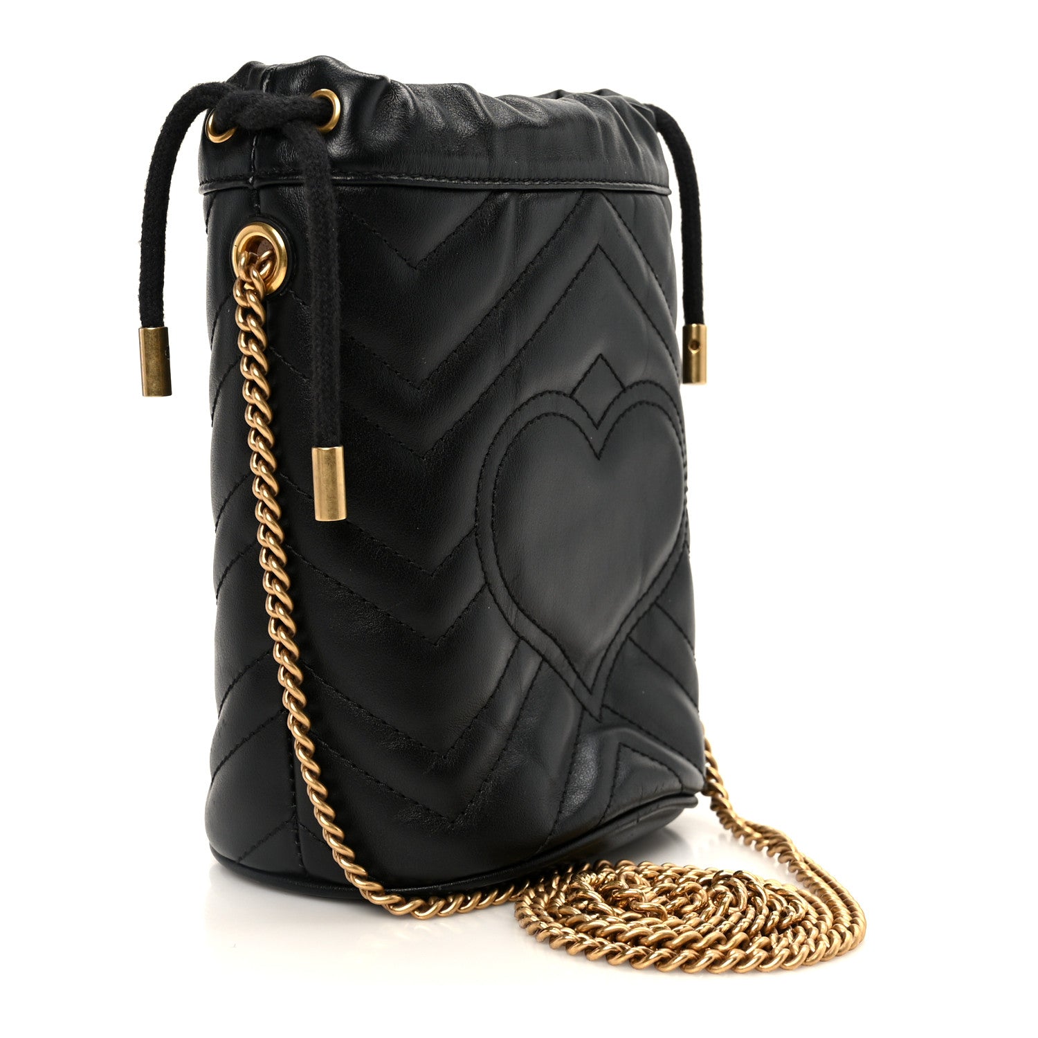 Gucci Calfskin Matelasse Mini GG Marmont 2.0 Bucket Bag Black