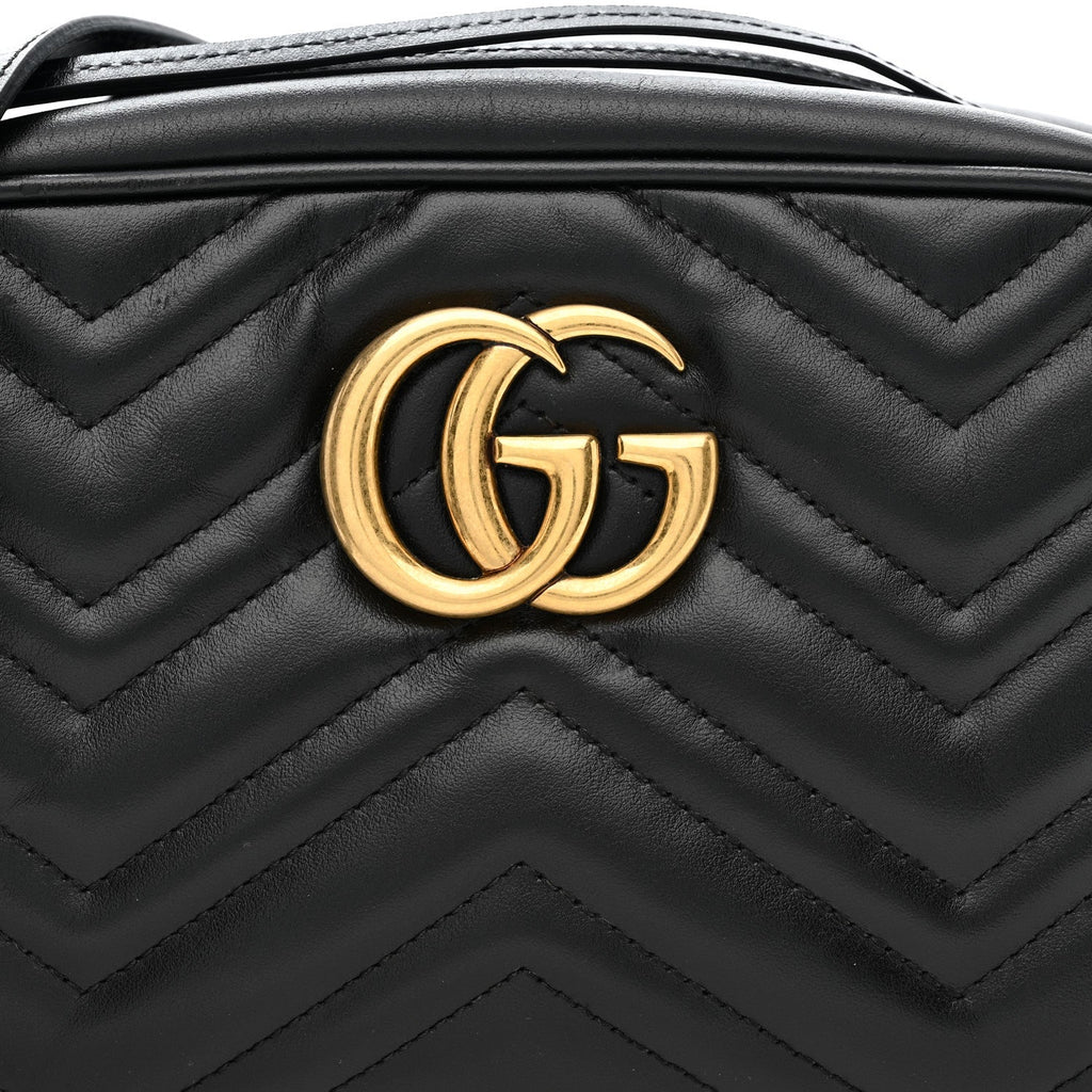 Gucci Calfskin Matelasse Small GG Marmont Chain Shoulder Bag Black