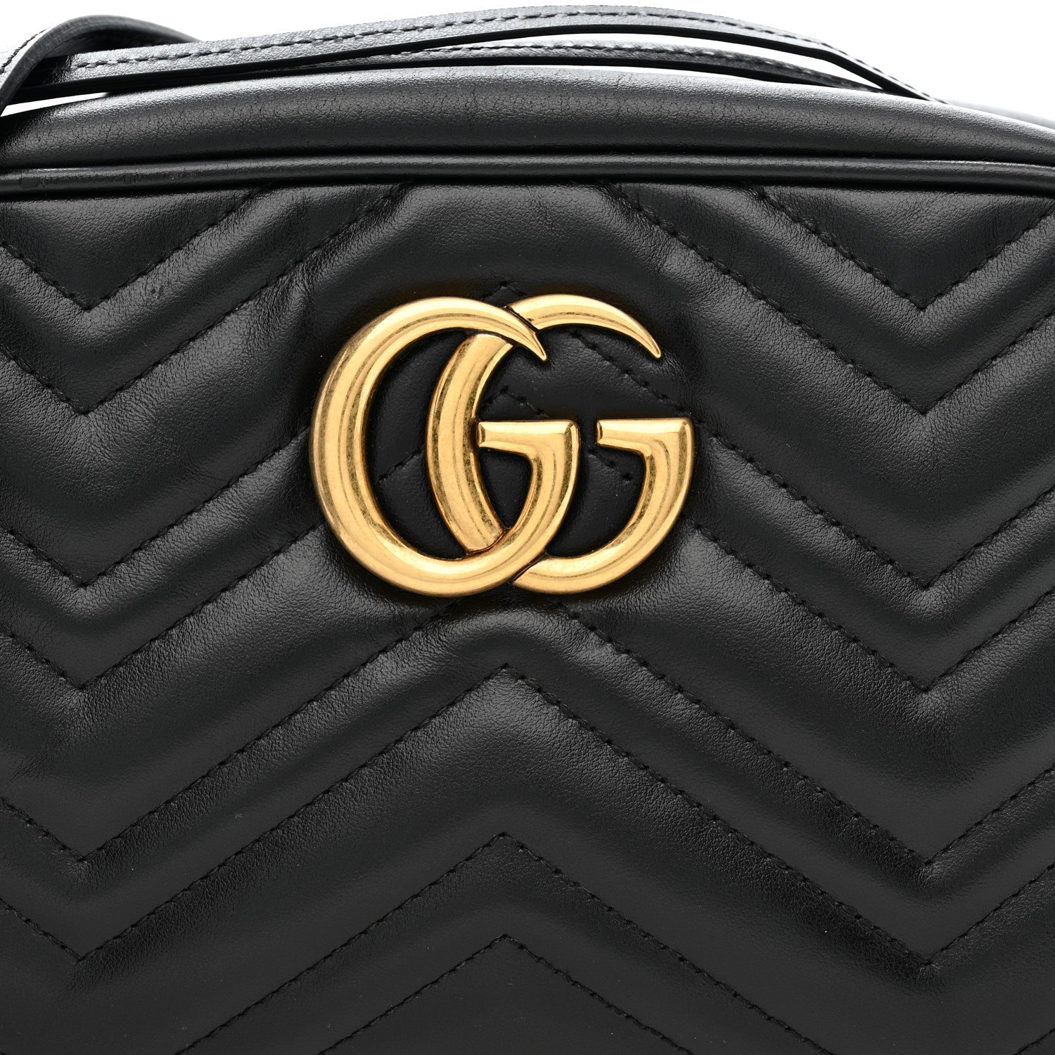 Gucci Calfskin Matelasse Small GG Marmont Chain Shoulder Bag Black