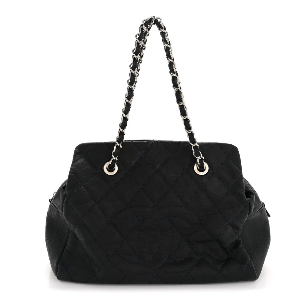 Chanel Crinkled Calfskin Grand Timeless Shopping Tote GTT Dark Blue