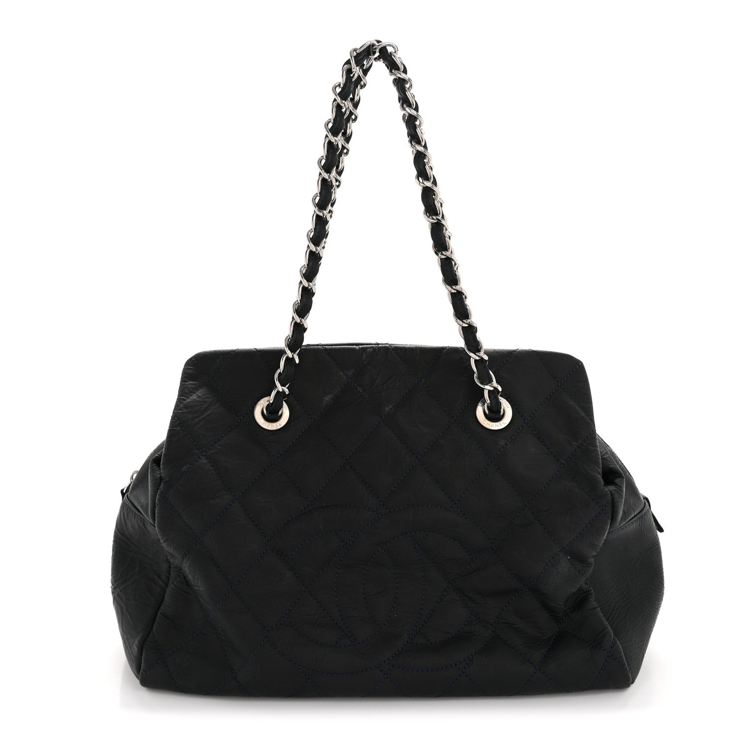 Chanel Crinkled Calfskin Grand Timeless Shopping Tote GTT Dark Blue