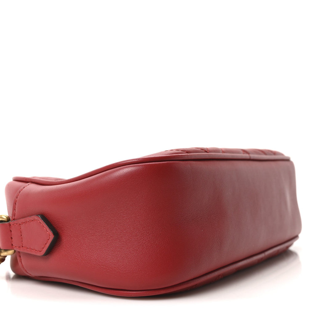 Gucci Calfskin Matelasse Small GG Marmont Chain Shoulder Bag Hibiscus Red