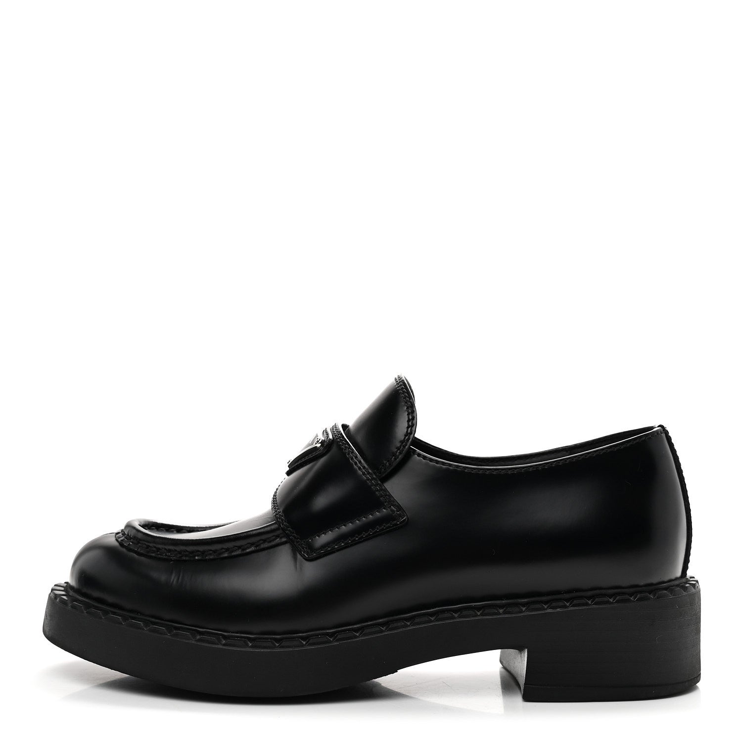 Prada Spazzolato Metal Triangle Logo 50mm Loafers 36 Black