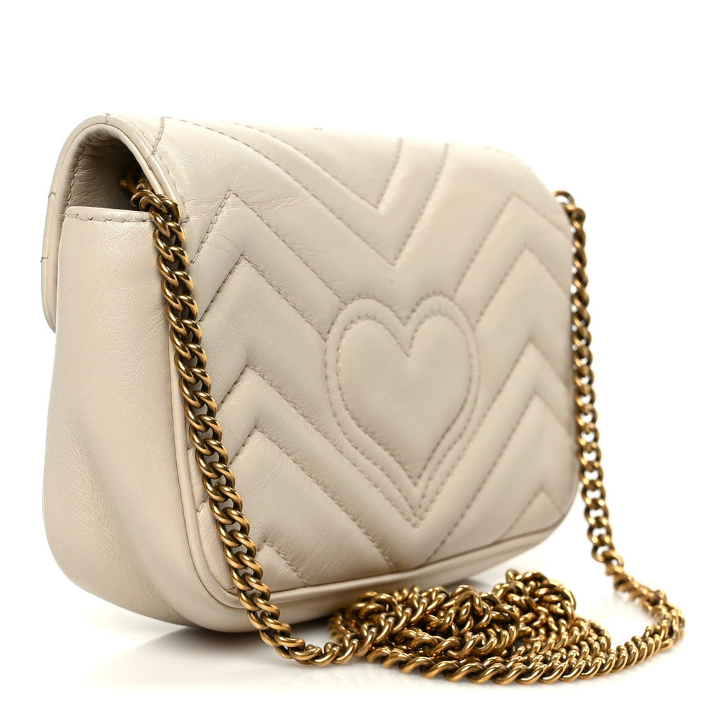 Gucci Calfskin Matelasse Super Mini GG Marmont Shoulder Bag White