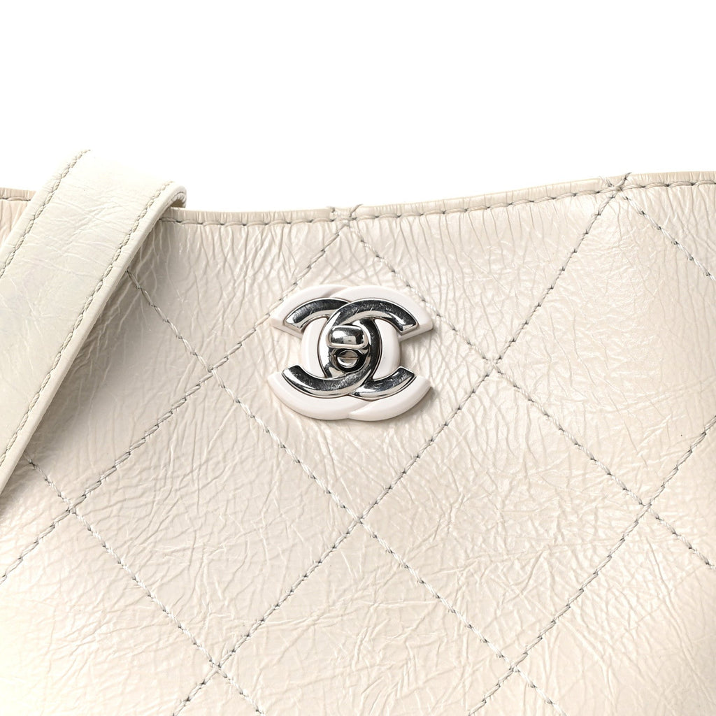 Chanel Crumpled Calfskin Bucket Bag White