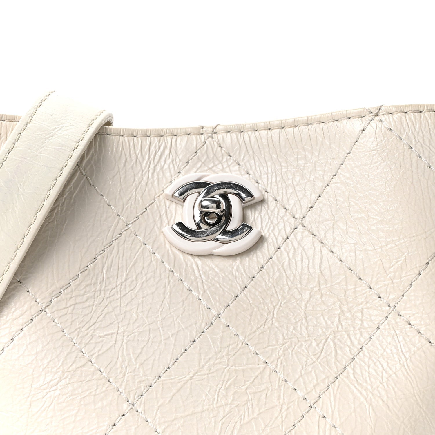 Chanel Crumpled Calfskin Bucket Bag White