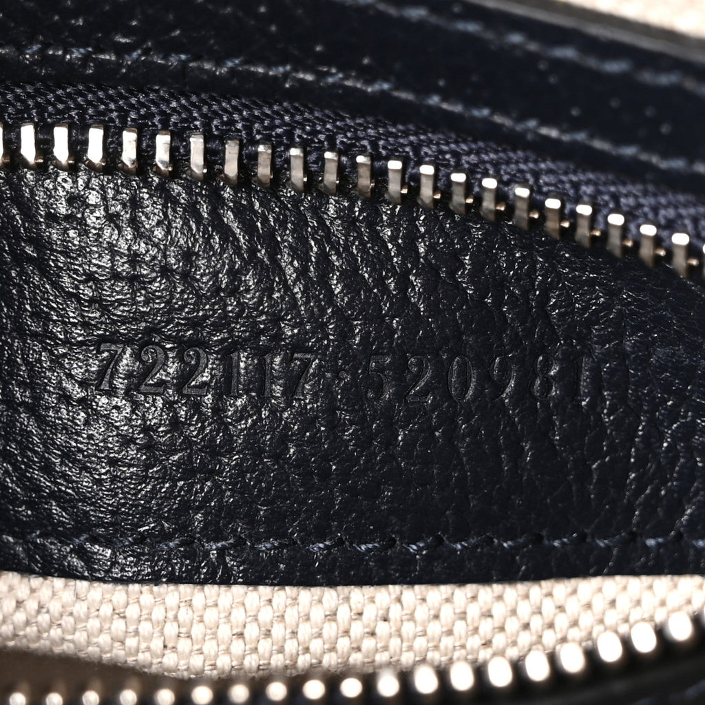 Gucci GG Supreme Monogram Textured Dollar Calfskin Web Studded Mini Ophidia Flap Shoulder Bag Beige Blue