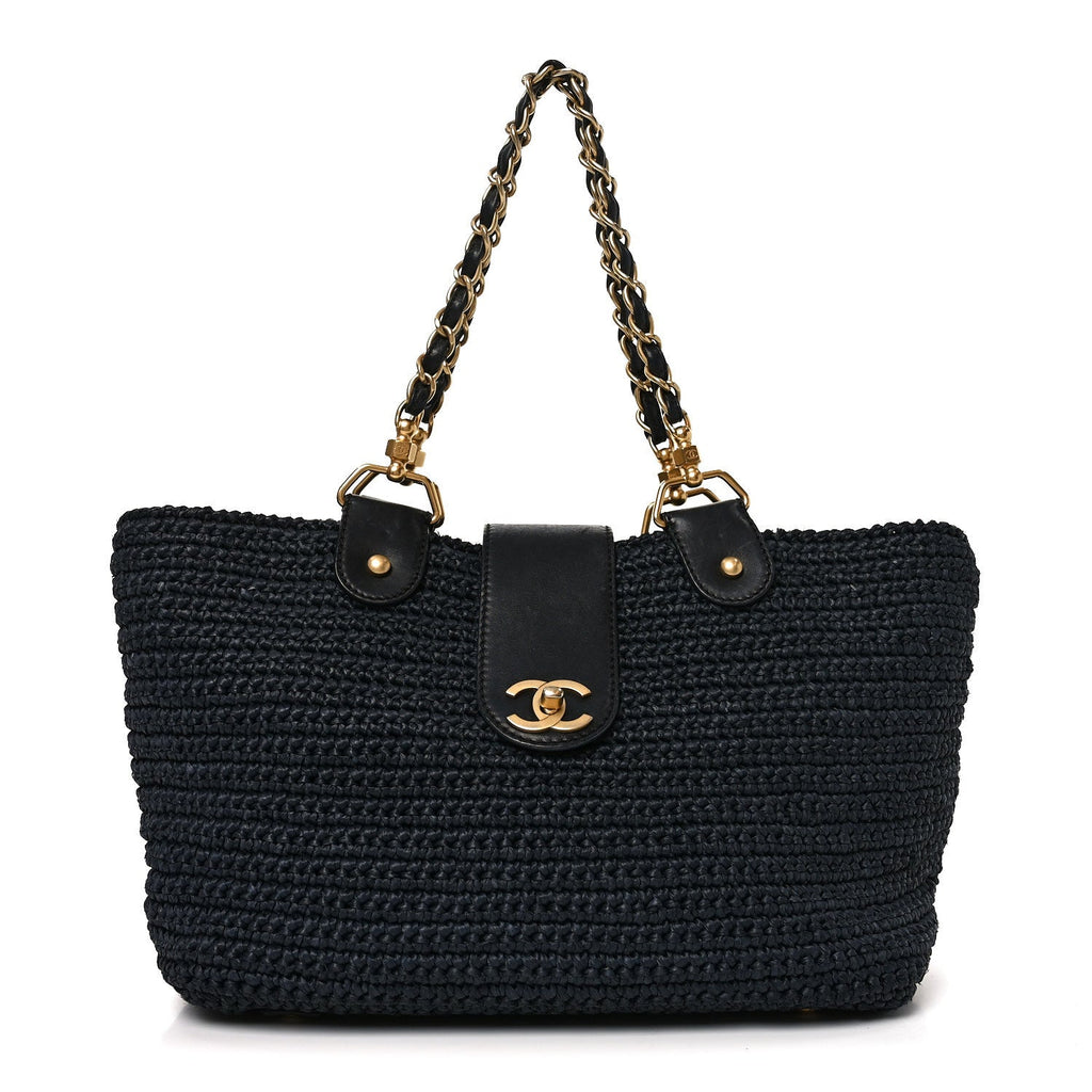 Chanel Straw Raffia Tote Black