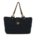 Chanel Straw Raffia Tote Black