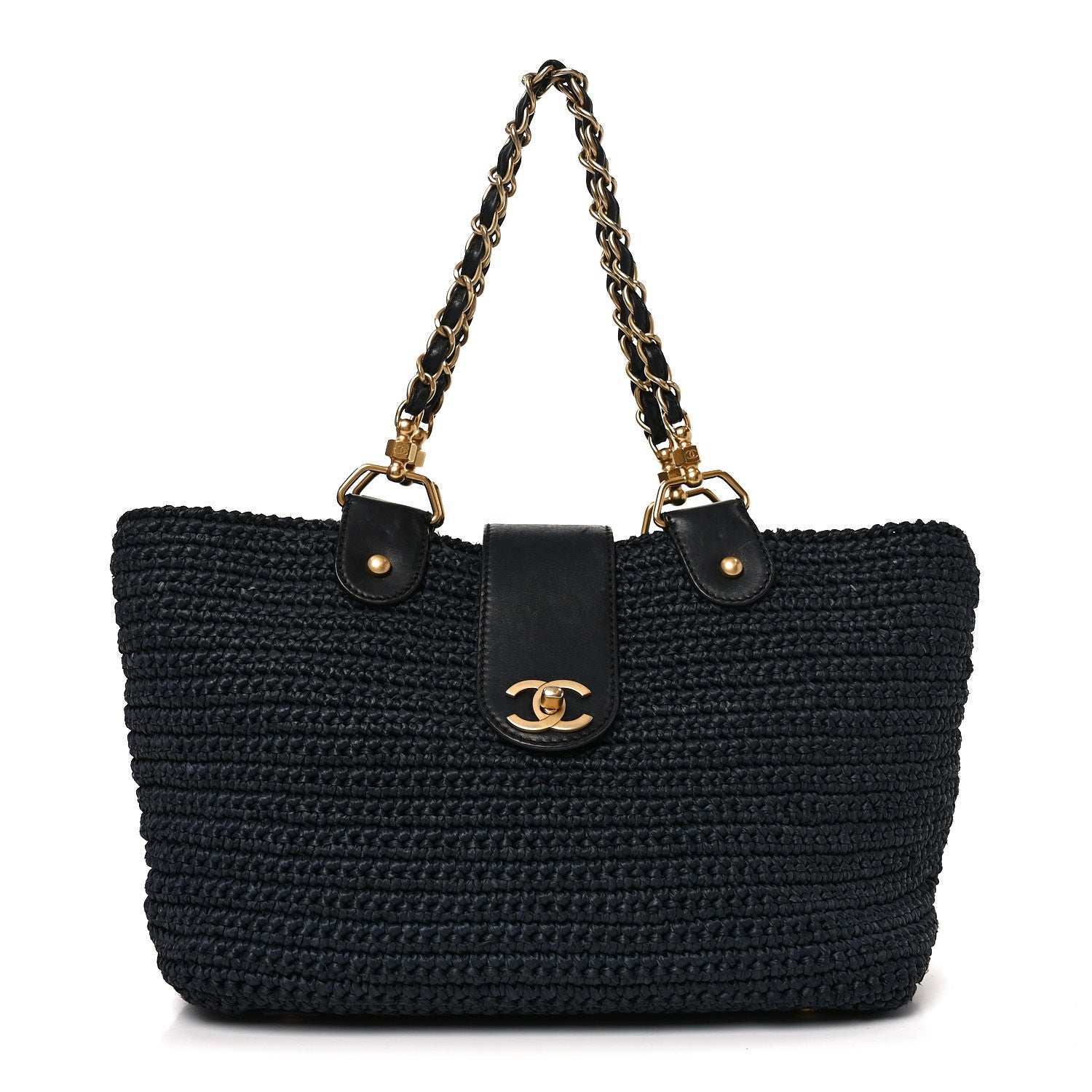 Chanel Straw Raffia Tote Black