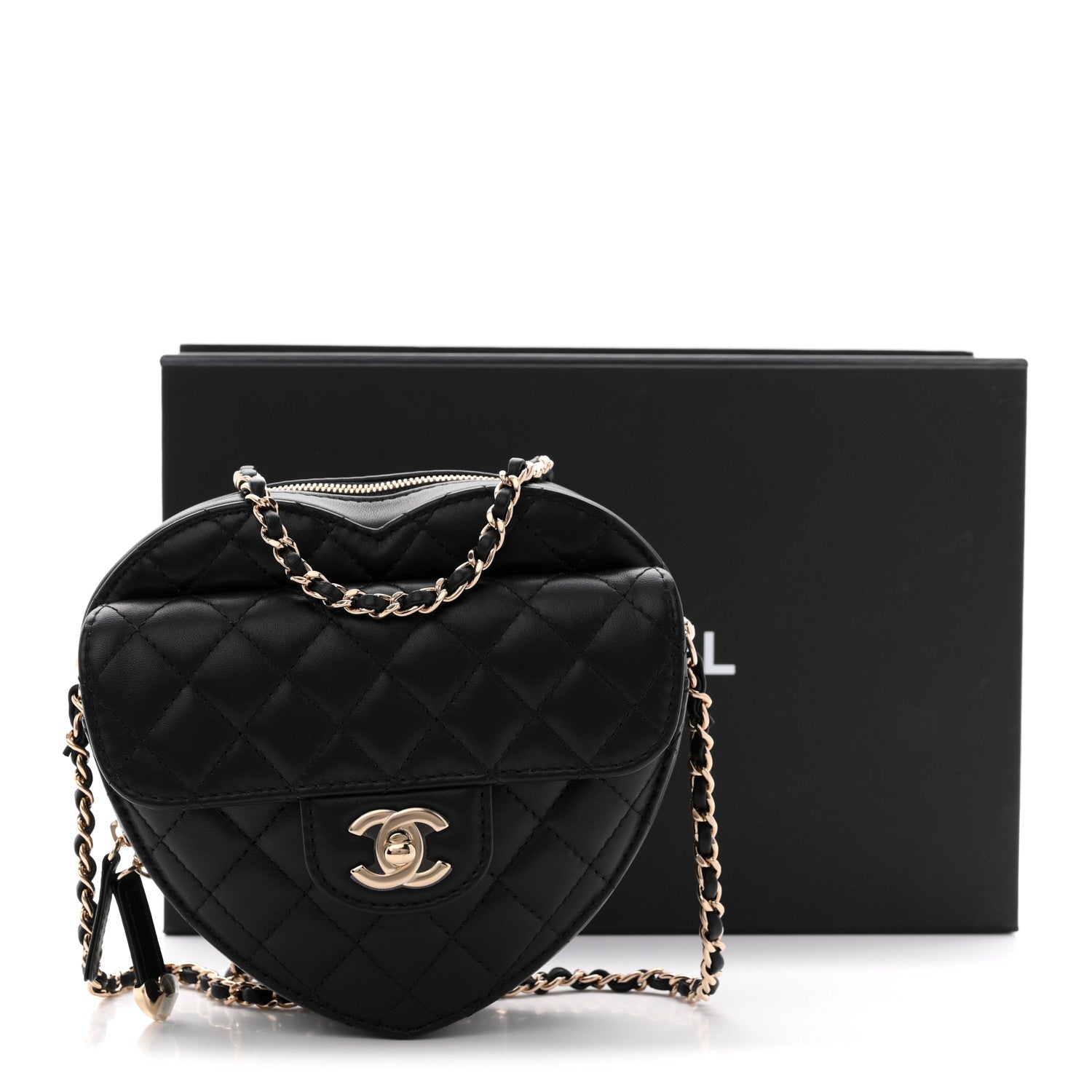 Chanel Lambskin Quilted CC In Love Heart Bag Black