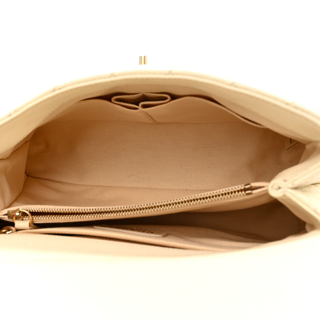 Chanel Caviar Quilted Small Coco Handle Flap White