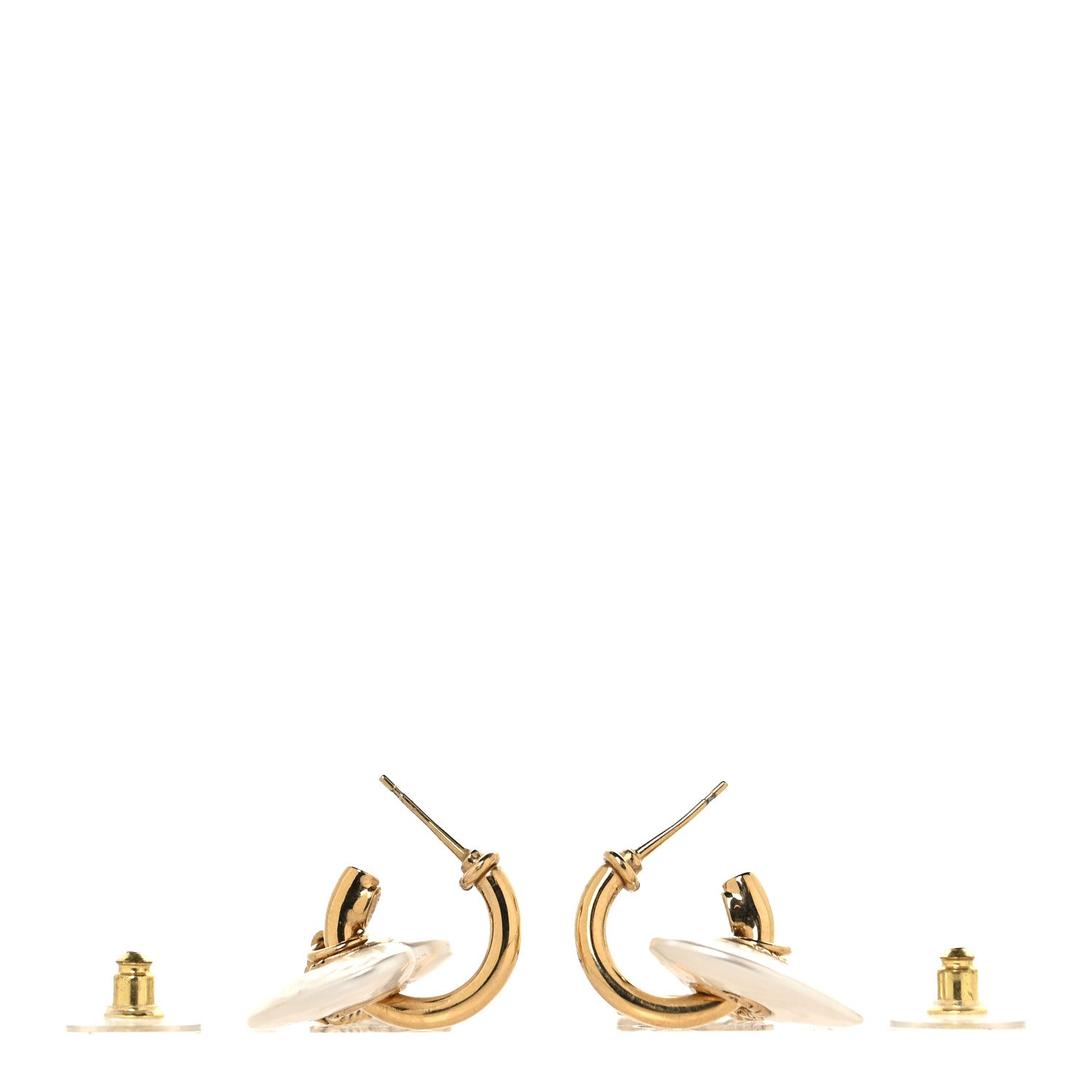 Metal Pearl Crystal Heart Chain Drop CC Earrings Gold White