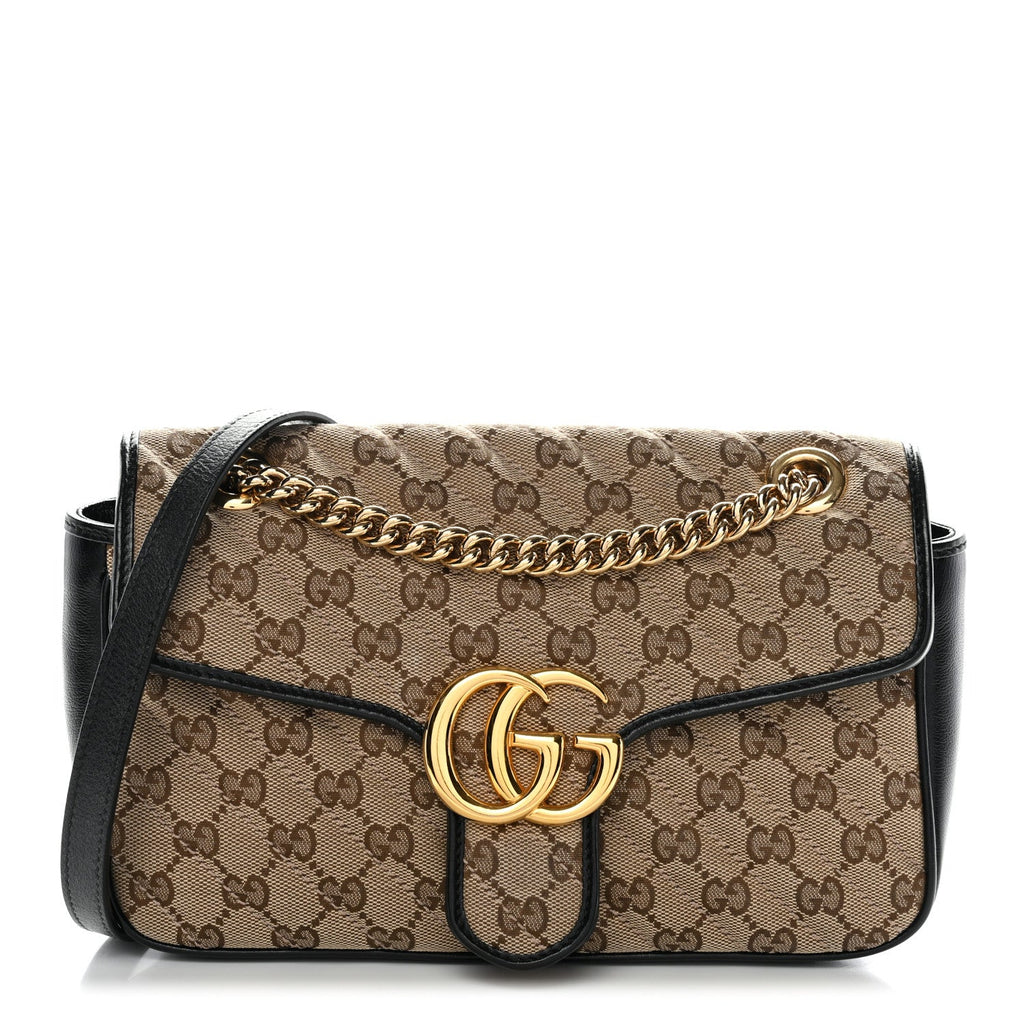 Gucci Monogram Matelasse Diagonal Small GG Marmont Shoulder Bag Beige Black