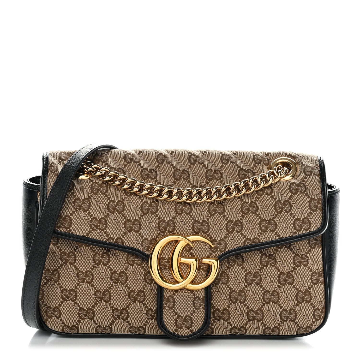 Gucci Monogram Matelasse Diagonal Small GG Marmont Shoulder Bag Beige Black
