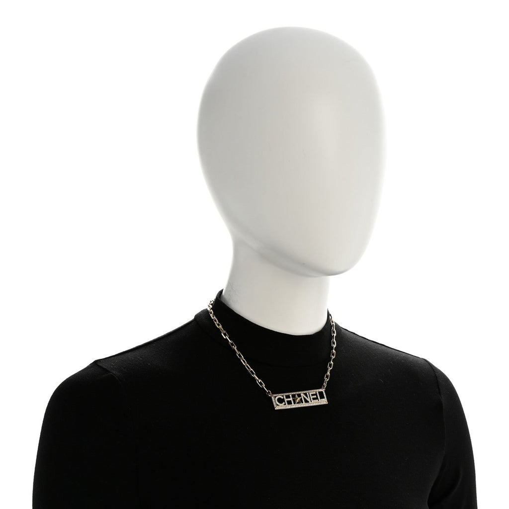 Crystal Chain Short Logo Necklace Gold