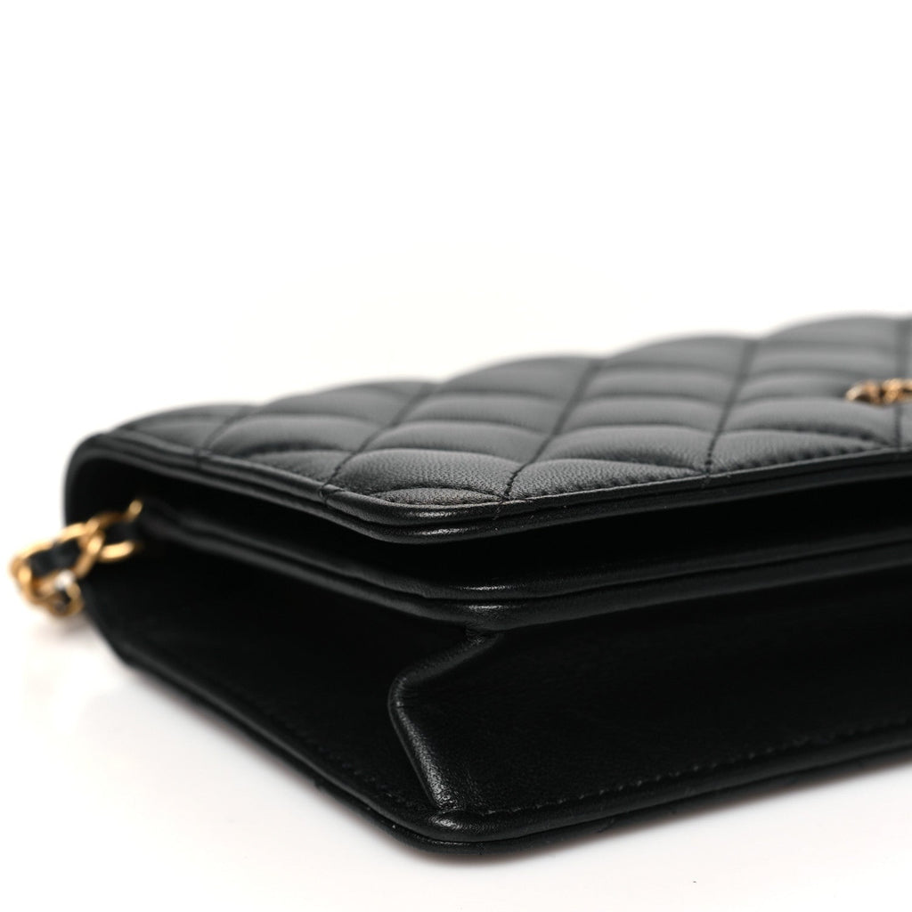 Chanel Lambskin Quilted CC Clutch On Chain Black