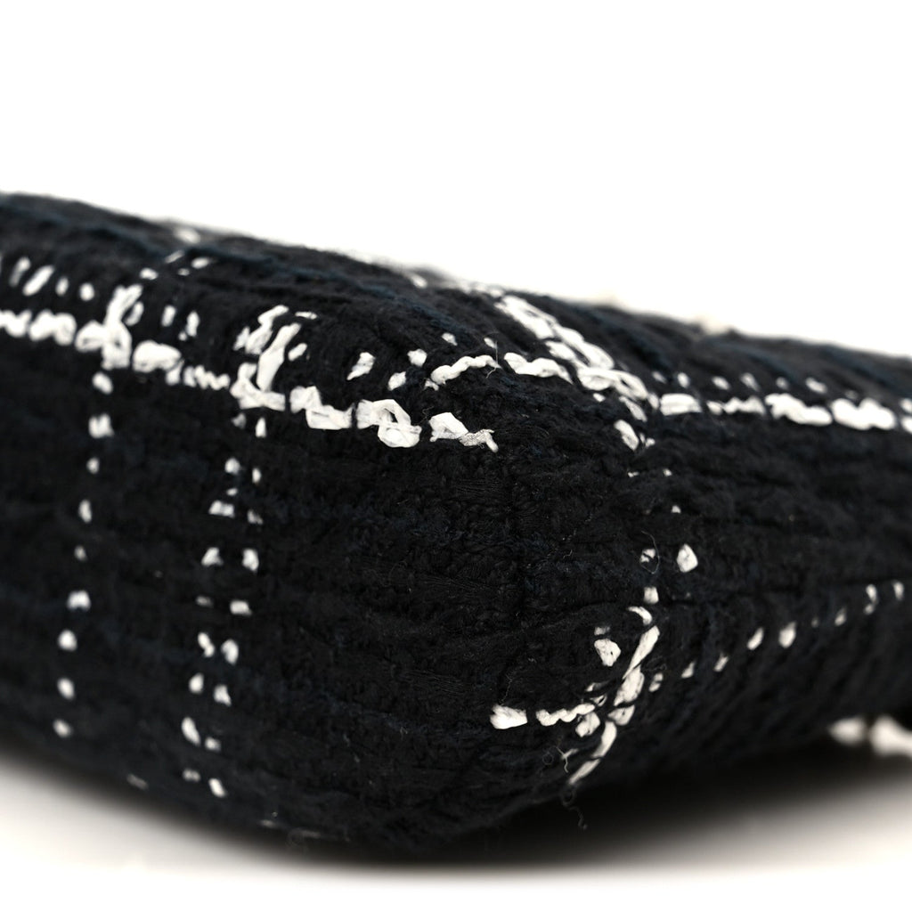 Chanel Tweed Quilted Mini Clutch With Chain Black White