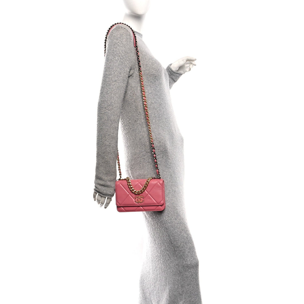 Chanel Lambskin Quilted Chanel 19 Wallet On Chain WOC Pink
