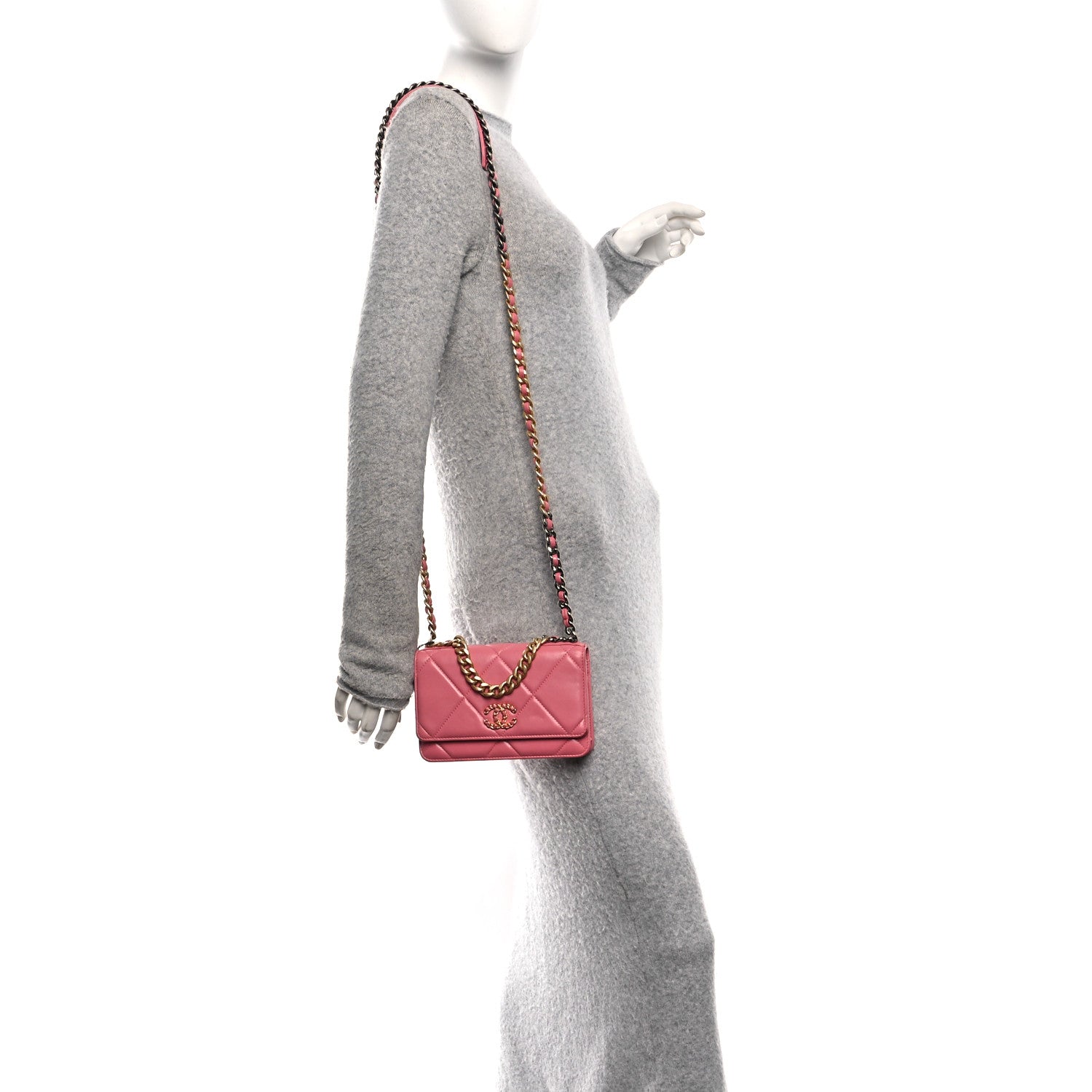 Chanel Lambskin Quilted Chanel 19 Wallet On Chain WOC Pink